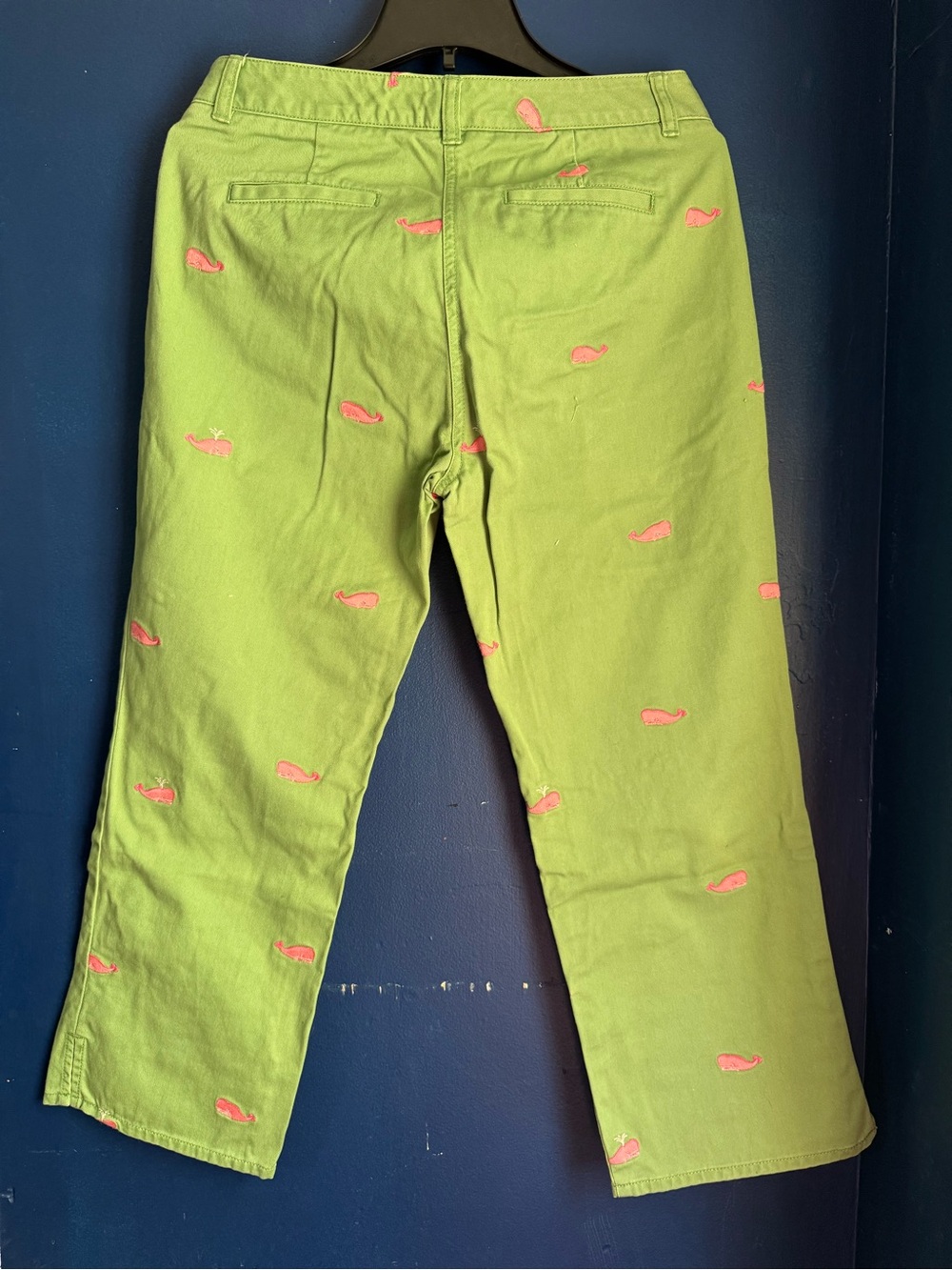 J. Crew Lime Green Cropped Jeans with Pink Whale Embroidery - Picture 3 of 3